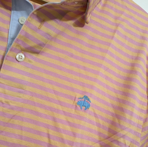 Brooks Brothers Men's Large Pink & Orange Striped Original Fit Short Sleeve Polo - Picture 2 of 7